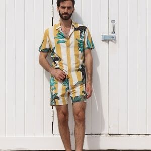 Vibrant Yellow and Green Flat Front Shorts